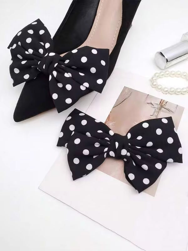 1 Pair Black Fabric Polka Dot Bow Flower Decor, New DIY Suitable For Clothing & Headpiece Accessories