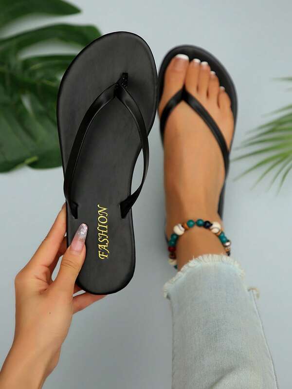 New Spring/Summer Toe-Strap Sandals, Round Toe Flat Flip-Flops, Casual Slip-On Slippers For Indoor & Outdoor Wear