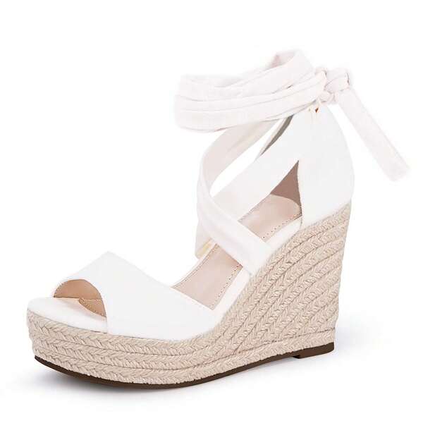 Womens Espadrille Wedges Platform Sandals Open Toe Lace Up Ankle Strap Summer Heels