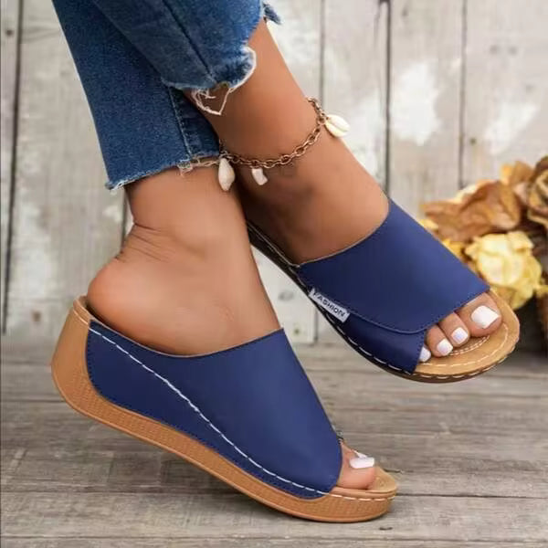 Women's Fashionable Solid Color Wedge Sandals – Comfortable Arch Support, Breathable Outdoor Sandals; Versatile And Stylish Design, Soft Sole.