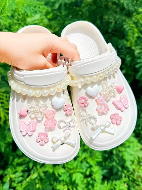 20pcs Cute Animal Heart Bow Flower ABS Plastic (ABS Resin) Pearl Shoe Charms, Detachable DIY Shoe Decoration Buckles, Suitable For Perforated Slippers In Summer